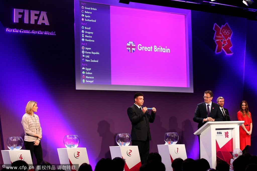 高清:奥运会足球抽签现场 罗纳尔多定英国命运