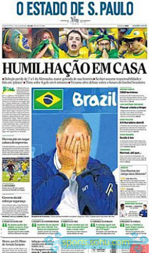 前方图:媒体怒批巴西惨败 报纸开天窗以示愤慨