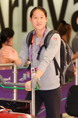 2012年7月24日，中国游泳队刘子歌抵达伦敦。（摄影/搜狐体育 李琳琳）
