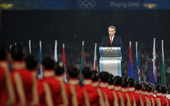 北京奥运会闭幕式，国际奥委会主席罗格在闭幕式上致辞。新华社/图