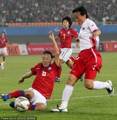 2010年11月20日，2010亚运会女足半决赛，朝鲜Vs韩国。