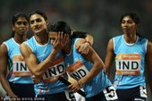 北京时间11月26日，在2010年广州亚运会女子4x400米接力决赛中，印度队（3分29秒02）获得...